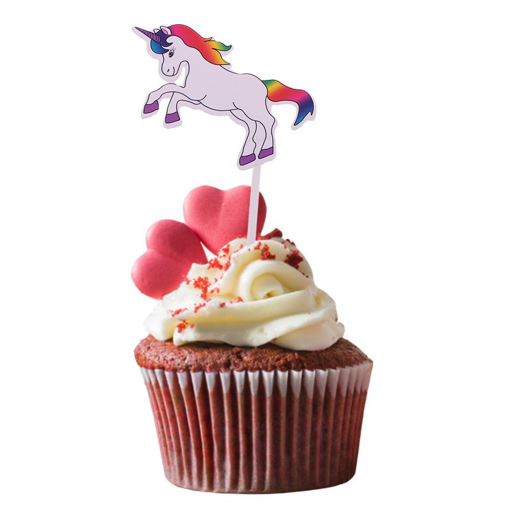 34pcs Set Unicorn Cupcake Picks Cake Topper Food Picks for Kids Party