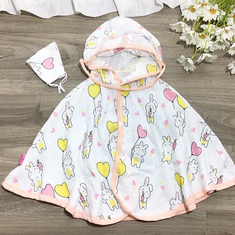 Áo choàng chống nắng cho bé chất muslin xô có kính chống giọt bắn