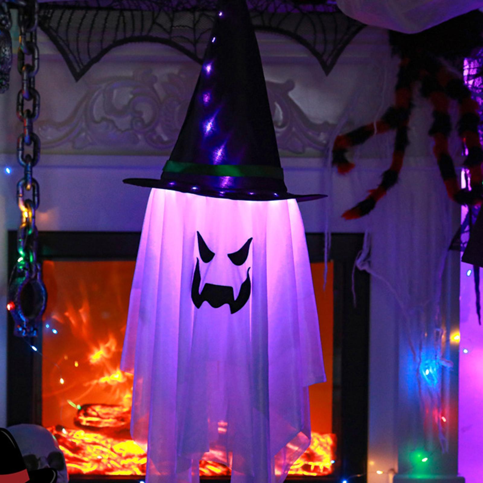 Halloween LED Flashing Light, Glowing Hanging , Scary Decorative Reusable Hanging Witch Hat Lamp for Patio ,Indoor Yard Decor