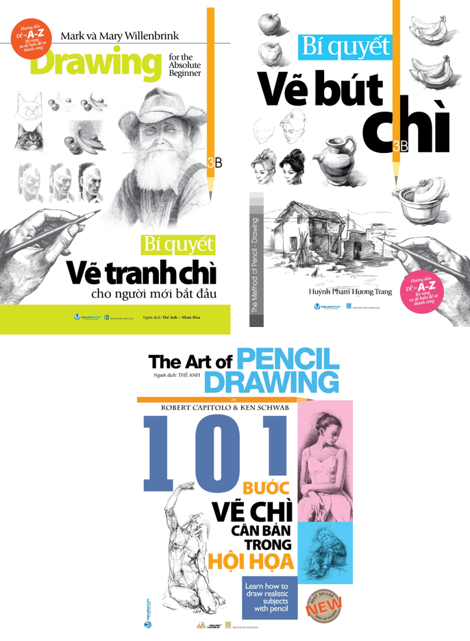 Combo 3 Cuốn Bí Quyết Vẽ Bút Chì + 101 Bước Vẽ Chì Căn Bản Trong Hội Họa + Bí Quyết Vẽ Tranh Chì Cho Người Mới Bắt Đầu - Vanlangbooks