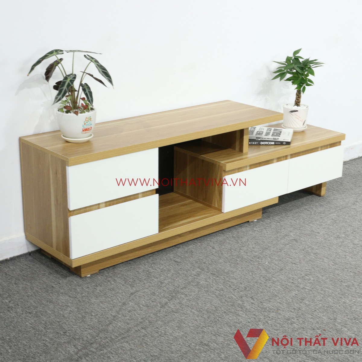 Kệ Tivi Thông Minh Gỗ MDF Melamine Màu Sọc Vàng Hiện Đại Giá Rẻ