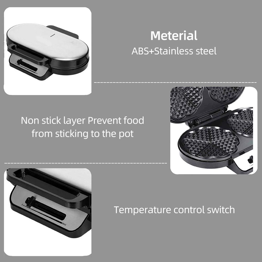 1200W No-Drip Waffle Iron Maker Temperature Control Sandwich Machine Easy Clean Non-Stick
