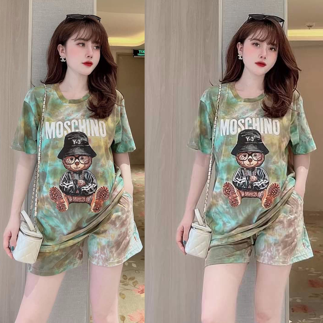 Đồ bộ thun lạnh form rọng in hình gấu 3D loang màu (3 màu 4 size lựa chọn