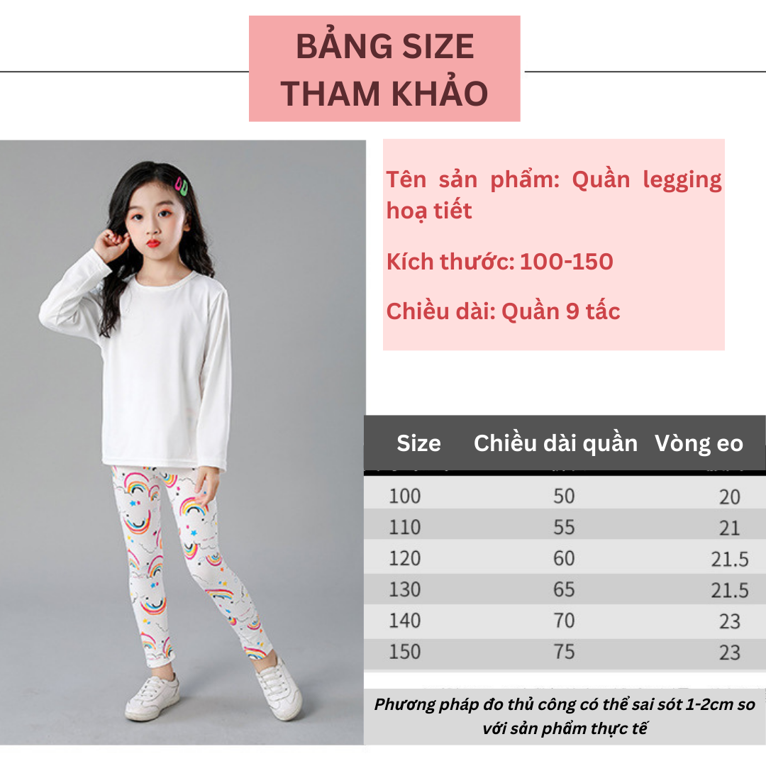 Quần legging hoạ tiết bé gái nhiều mẫu đáng yêu, chất zip co giãn tốt