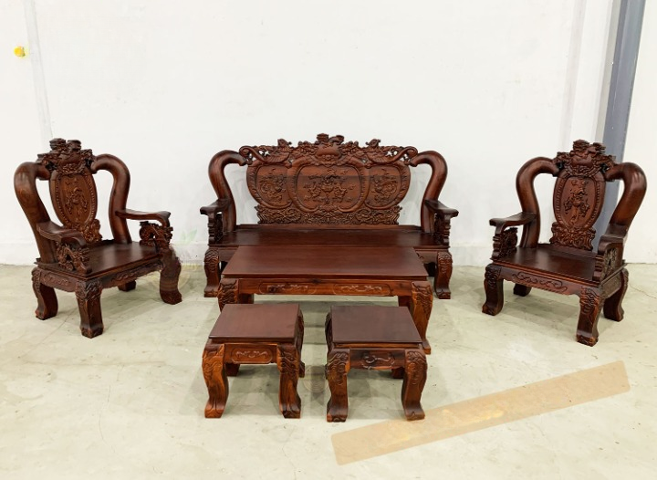 Bàn ghế gia đình , bộ bàn 6 món , Bộ bàn ghế phòng khách sofa gỗ Tràm tay 12 ghê