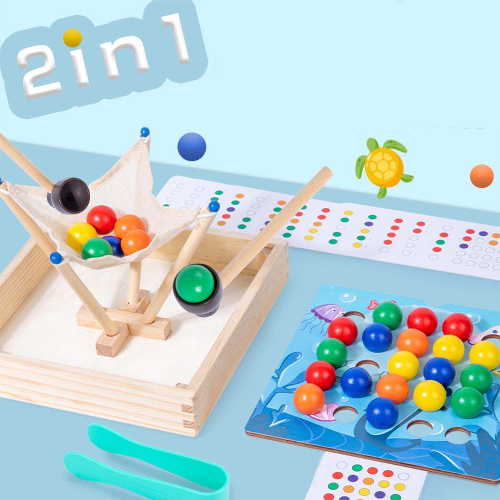 Wooden Puzzle Sorting Stacking color Sorting Matching Fine Motor Skill Learning Toy Clip Beads Game for Role Play Activity Indoor Gift