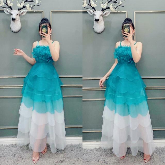 ĐẦM MAXI XẾP TẦNG 2 DÂY KẾT HOA NỔI - SIZE M/L ĐẾN 57kgMM MM