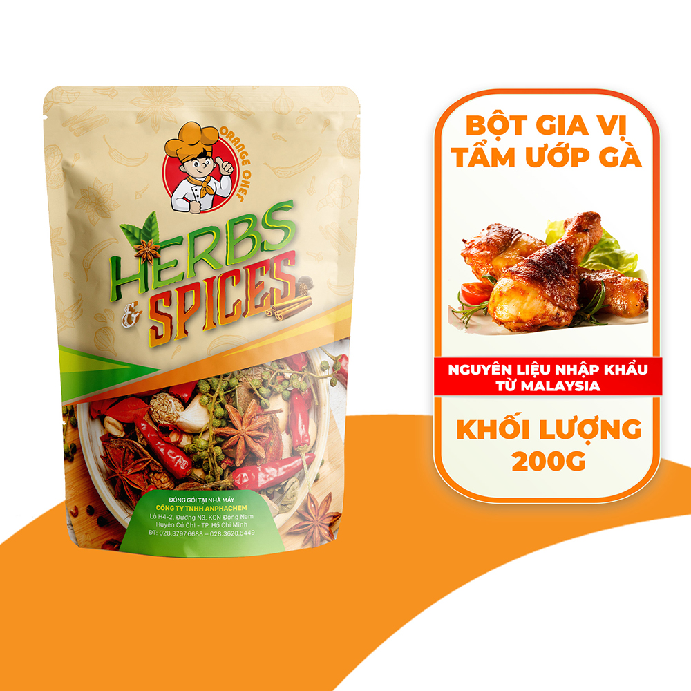 Bột tẩm ướp Gà Orange Chef Túi 200G - Nguyên liệu nhập khẩu Malaysia