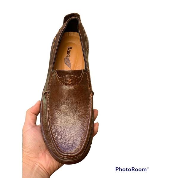 Giầy lười nam da bò mềm màu nâu Tomshoes, cam kết da thật 100%