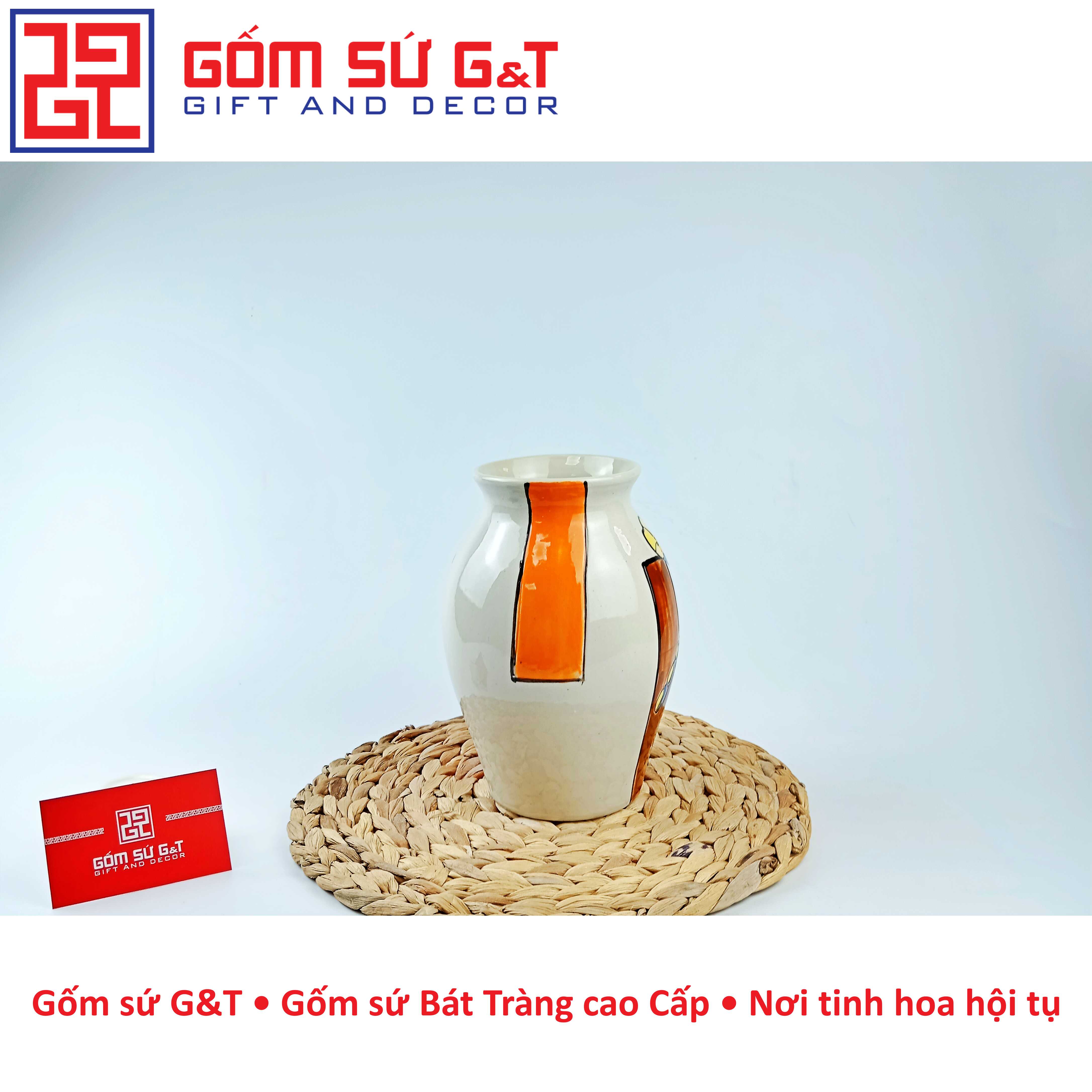 Lọ hoa dáng đu đủ khắc chuồn xanh Gốm Sứ G&amp;T