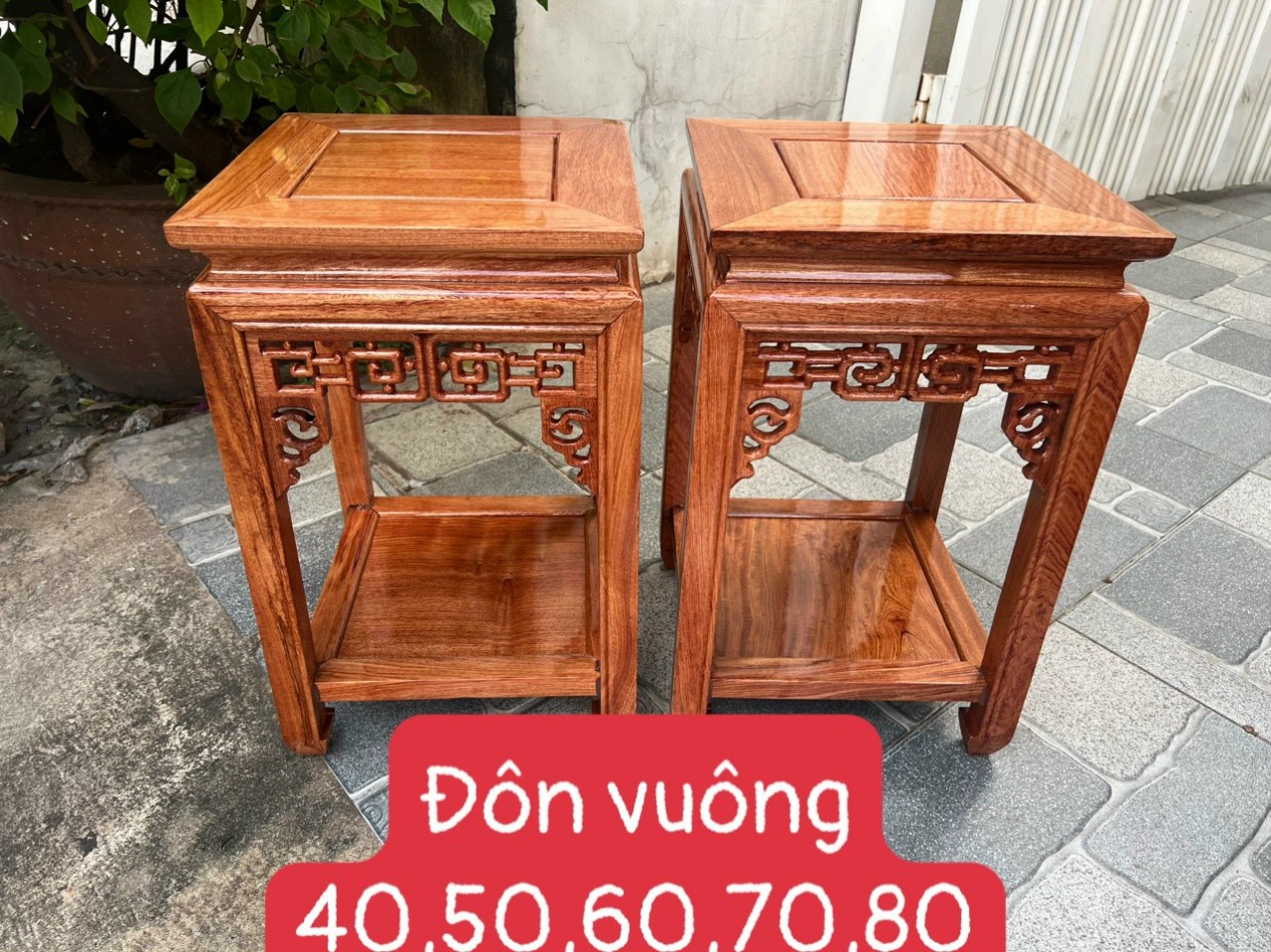 Đôn vuông trang trí phòng khách gỗ hương cao 40-50-60 cm mặt 30