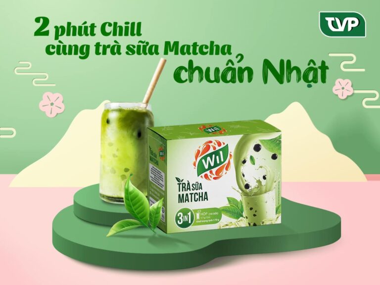 Trà sữa hòa tan matcha Wil 3 in 1 bổ sung năng lượng giải khát hộp 170g (10 gói x 17g)