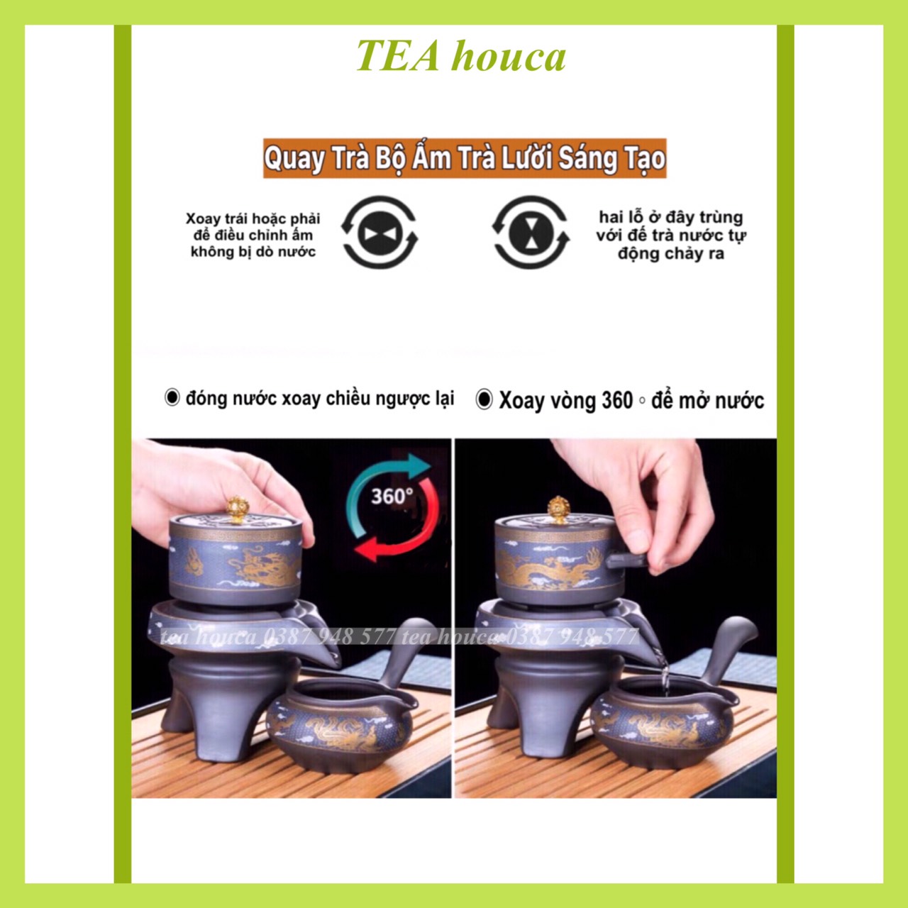 Bộ Ấm Chén Pha Trà Cối Xay Tự Động Rồng Phượng Gốm Sứ ,Cát Tím Độc Đáo ,18,17, 8 ,6 Chi Tiết
