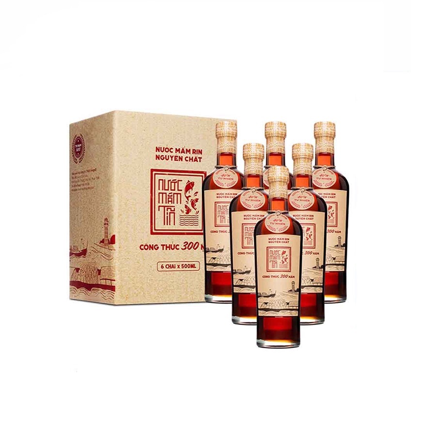 1 Thùng Nước mắm Tĩn 40 độ đạm 6 chai nhãn đỏ 500ml - Thùng 6 Chai 500ml