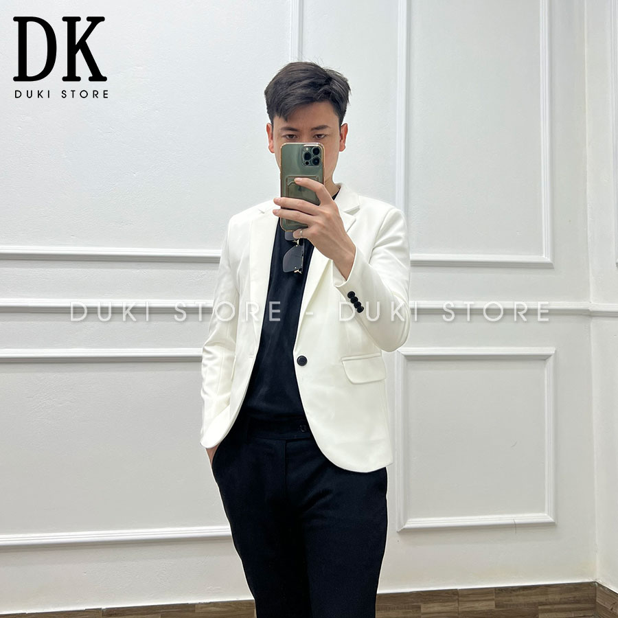 Áo vest nam, áo blazer nam 1 cúc Hàn Quốc màu trắng sang trọng BDK0006 - DUKI STORE