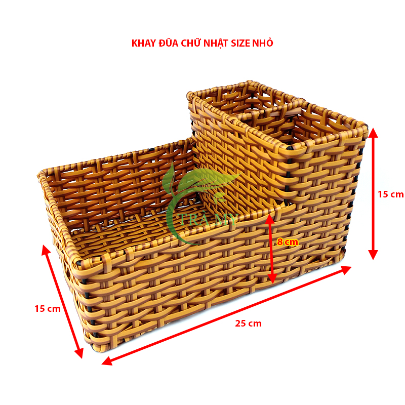 Khay Đựng Muỗng Đũa Hũ Gia Vị Chữ Nhật Sợi Nhựa Mây, Khay Chữ Nhật Ống Đũa Muỗng Giả Mây Dành Cho Quán Ăn Và Gia Đình.