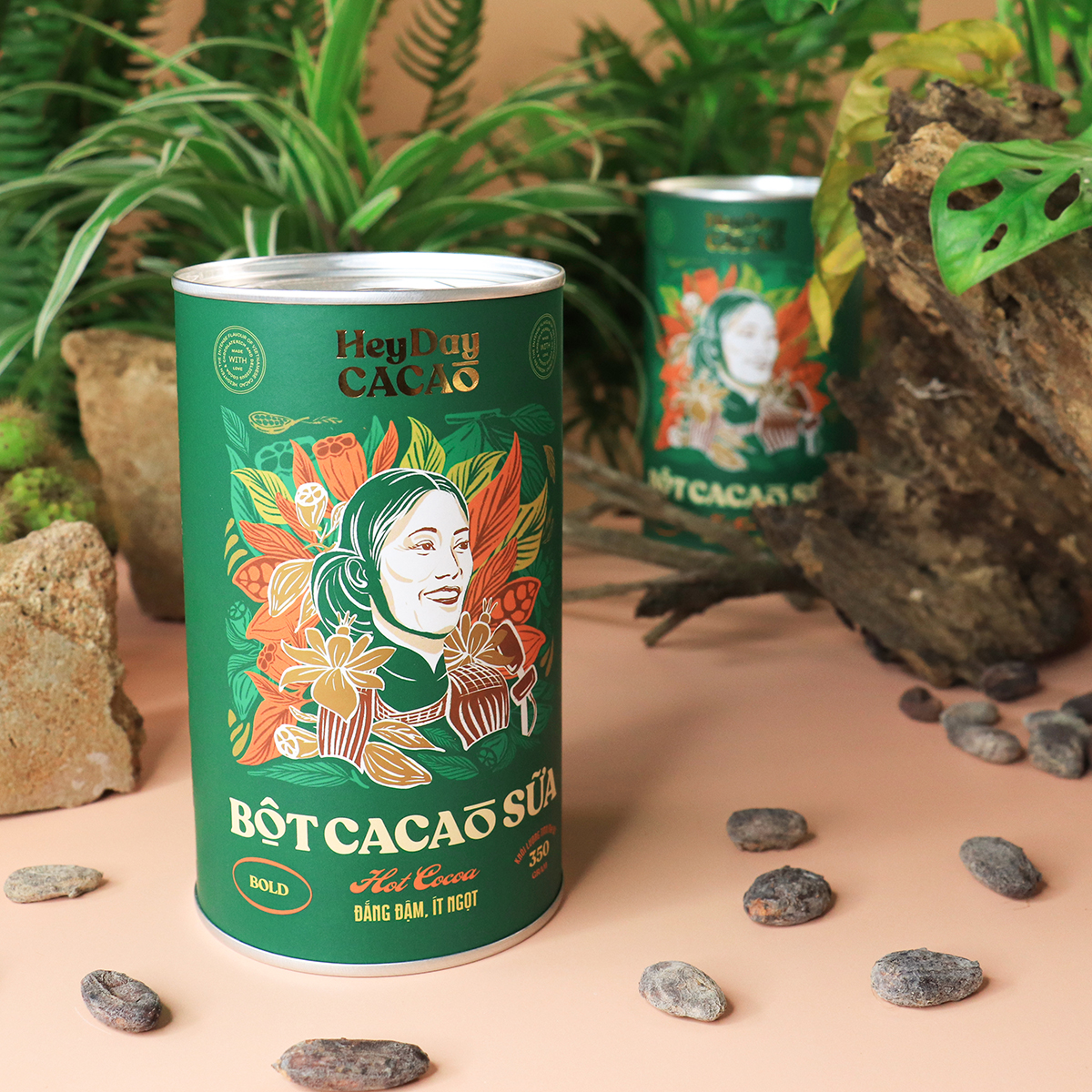 Bột cacao sữa Bold - Đắng đậm, Ít ngọt - Lon 350g - Bộ Sưu Tập sản phẩm "Thật" Heydaycacao