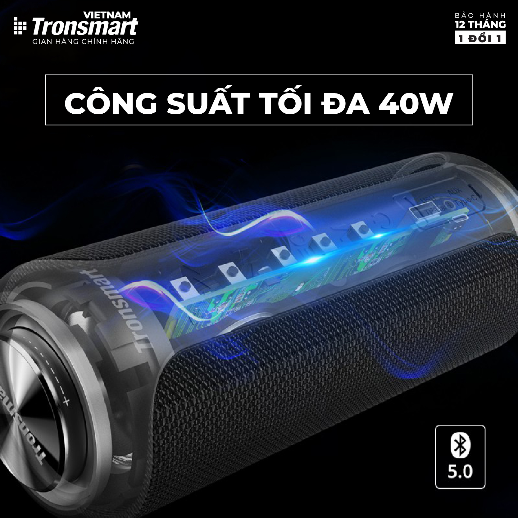 COMBO Loa Tronsmart T6 Plus và hộp đựng chống shock - Công suất 40W - Chống nước IPX6 Ghép đôi TWS - Hàng chính hãng