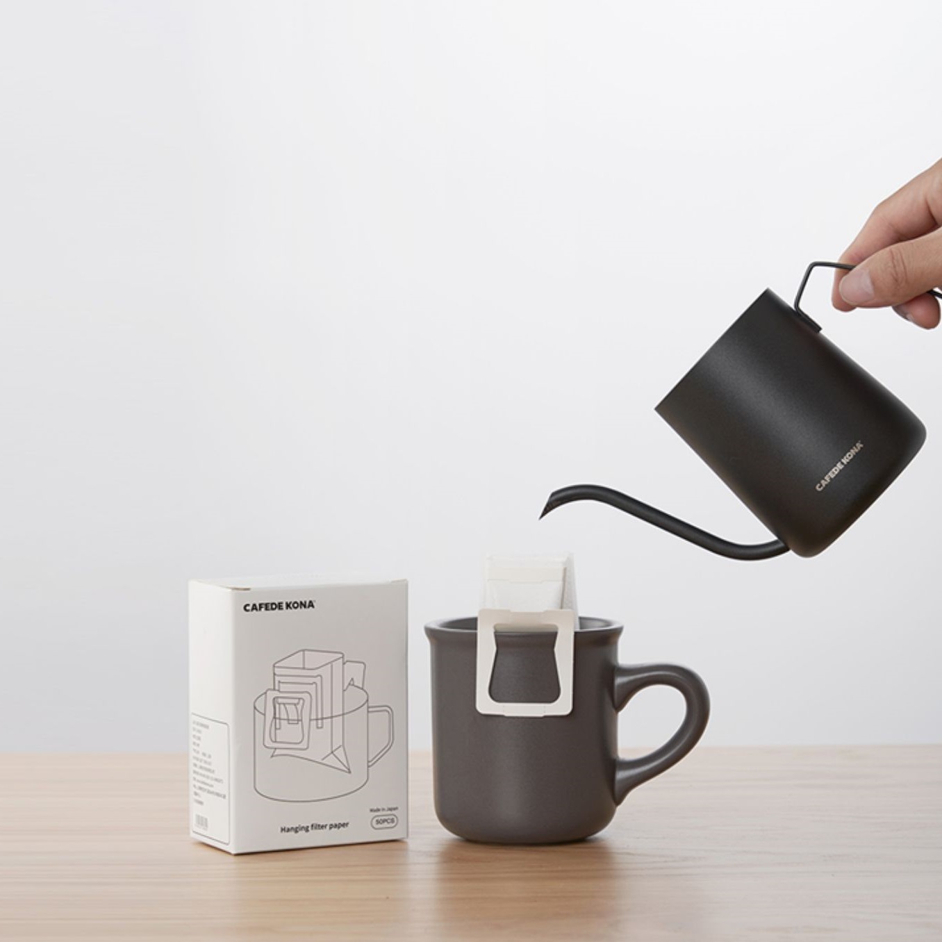 Ấm bình rót pha cà phê túi lọc phin giấy màu đen nhám CAFE DE KONA