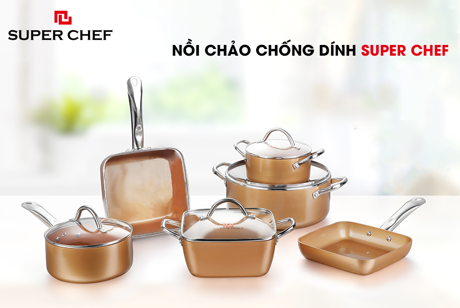 Bộ 6 nồi chảo chống dính Super chef an toàn, tiện lợi, danh cho mọi loại bếp