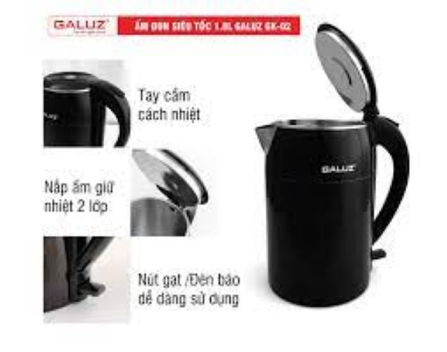 Ấm siêu tốc Galuz GK-02, dung tích 1.8L chất liệu inox 304, hàng chính hãng