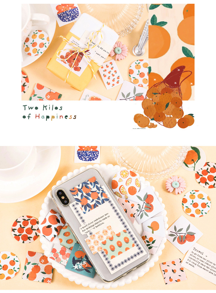 Sticker hộp 46 miếng dán - Trái Cam Tươi - Hộp nhãn dán trang trí sổ tay bullet journal - M480