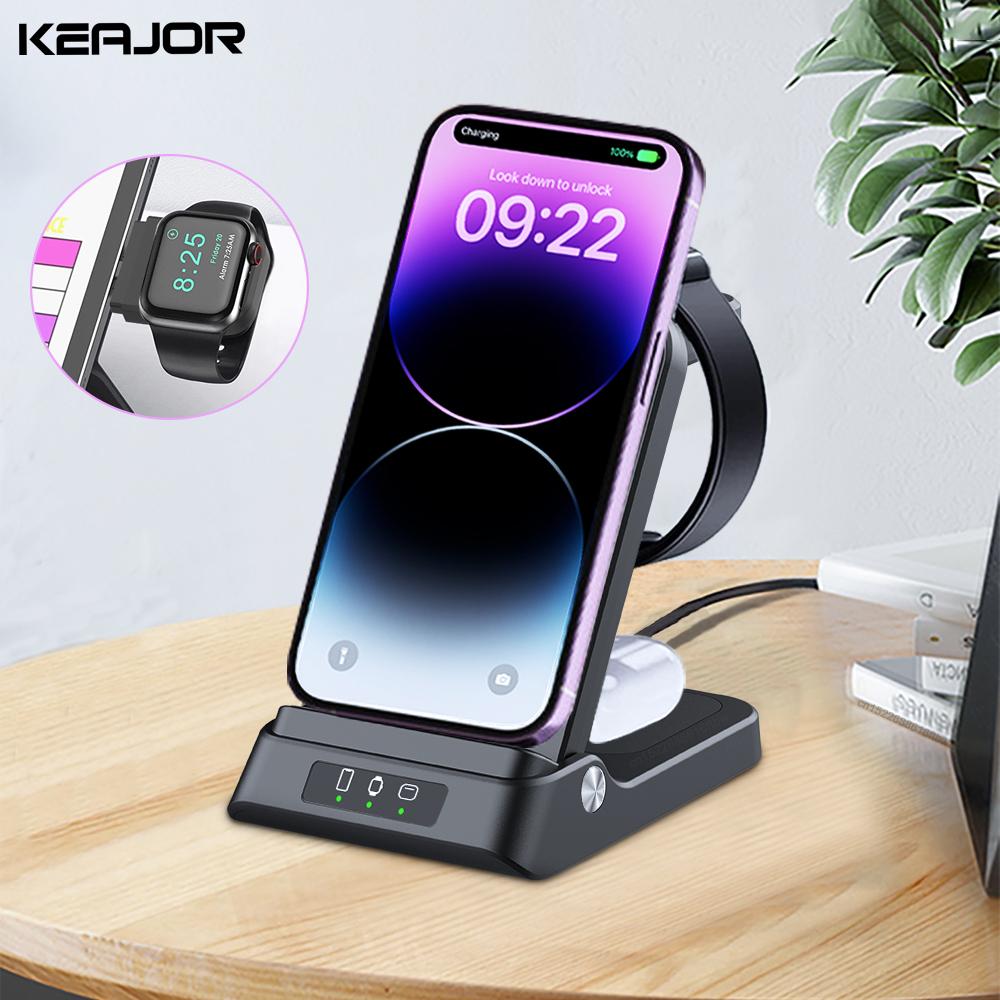 Bộ sạc không dây 3 trong 1 cho iPhone 14 13 12 Pro Max 15W Trạm sạc nhanh cho Apple Watch Series 8 7 Bộ sạc có thể gập lại