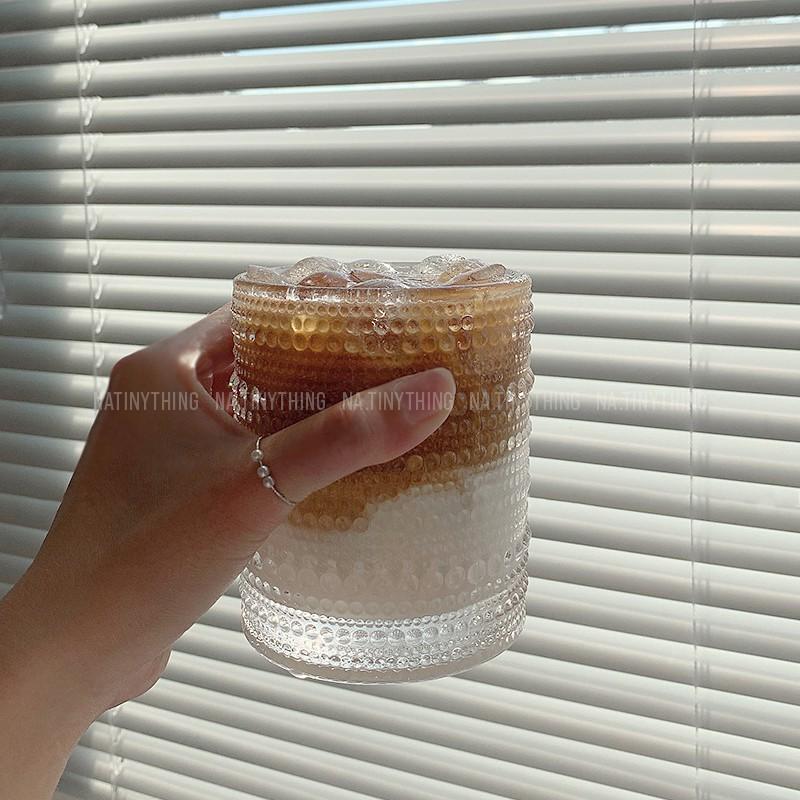 Ly cốc thuỷ tinh trong suốt chịu nhiệt dùng uống nước, cà phê, trà sữa hoạ tiết ngọc trai phong cách Hàn Quốc Pearl Cup