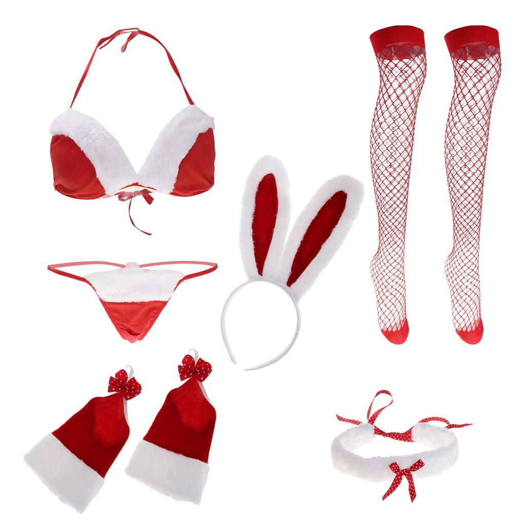 Womens Bunny Lingerie Christmas Santa Cospaly Babydoll Underwear Sleepwear