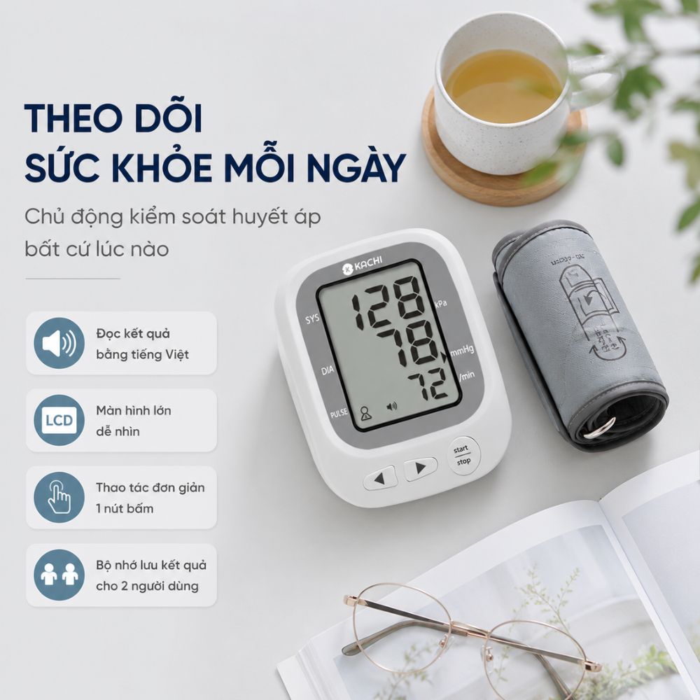 Máy đo huyết áp bắp tay Kachi JN-163B có trợ lý đọc kết quả tiếng Việt hỗ trợ người cao tuổi mắt kém - Hàng chính hãng