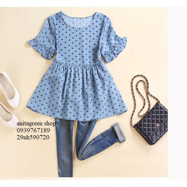 Tk590720-ÁO KIỂU BABY DOLL CHẤM BI