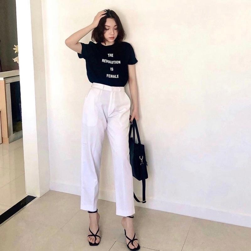 Áo Thun Nữ topten sologan xuất hàn chất cotton phom suông trẻ trung