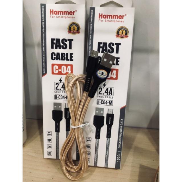 Dây sạc nhanh Ham mer C04 các loại chân cắm Type C, dòng điện 5v-2.4A, dây dù check Qr kiểm tra hàng chính hãng