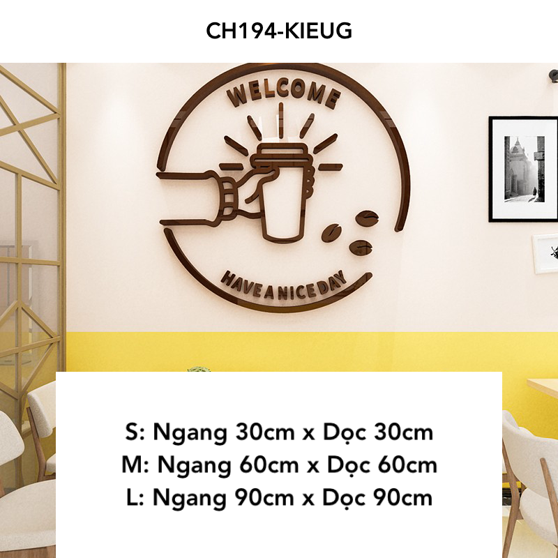 Tranh mica dán tường 3d Quán Cà Phê trang trí Quán Trà Sữa, Cửa Hàng, coffee time to go take away, mèo, đồ uống - EPeBen