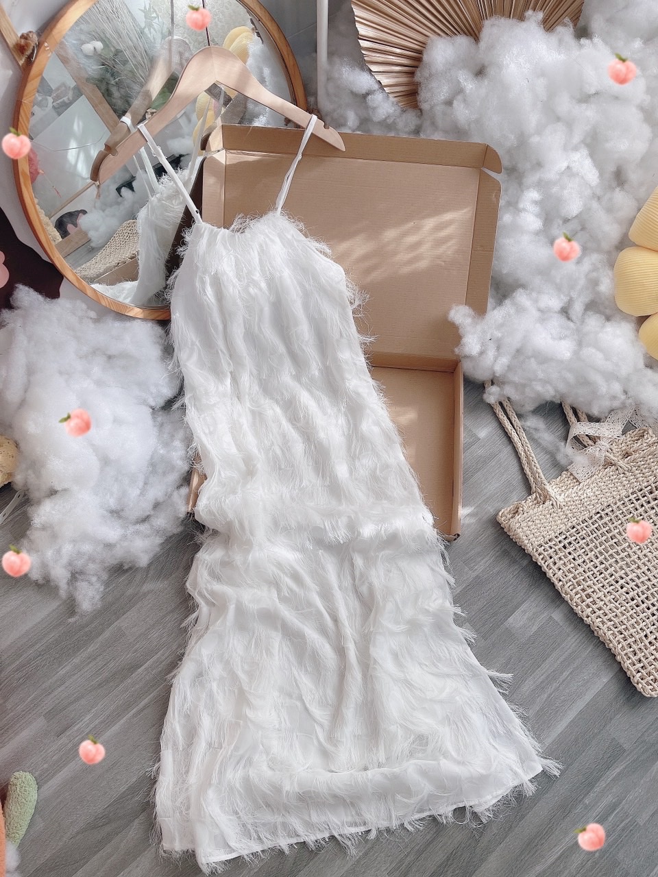 ĐẦM MAXI ĐI BIỂN HAI DÂY SUÔNG TRƠN LÔNG VŨ MIDI DẠO PHỐ DỰ TIỆC