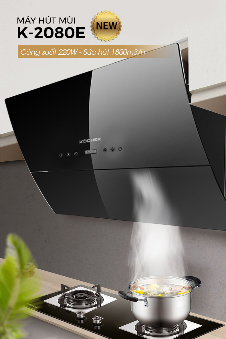Máy hút mùi Kocher K-2080E (90CM) - Hàng Chính Hãng