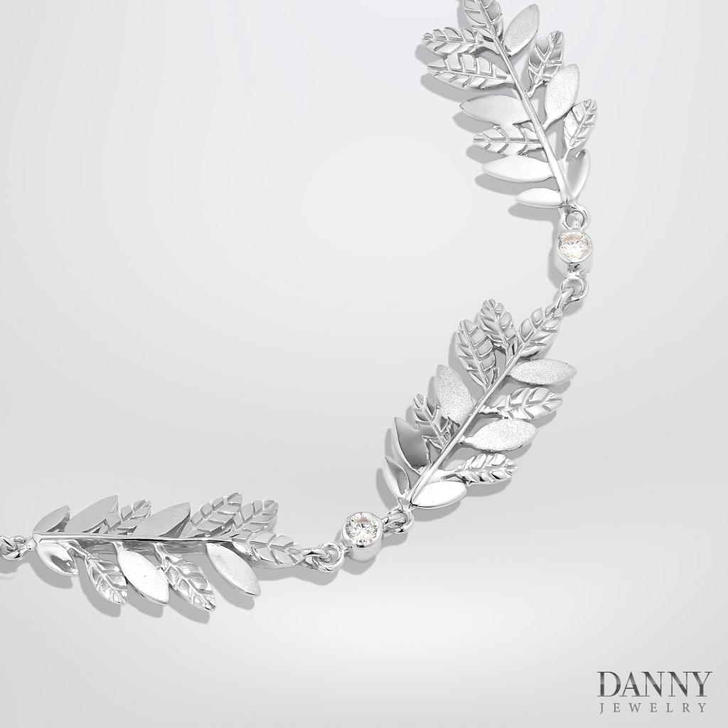 Lắc Tay Danny Jewelry Bạc 925 Xi Rhodium/Vàng hồng Lá Nguyệt Quế Đính Đá CZ LT006