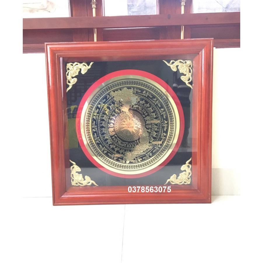 Tranh trống đồng treo tường khung gỗ kích thước 80x80cm