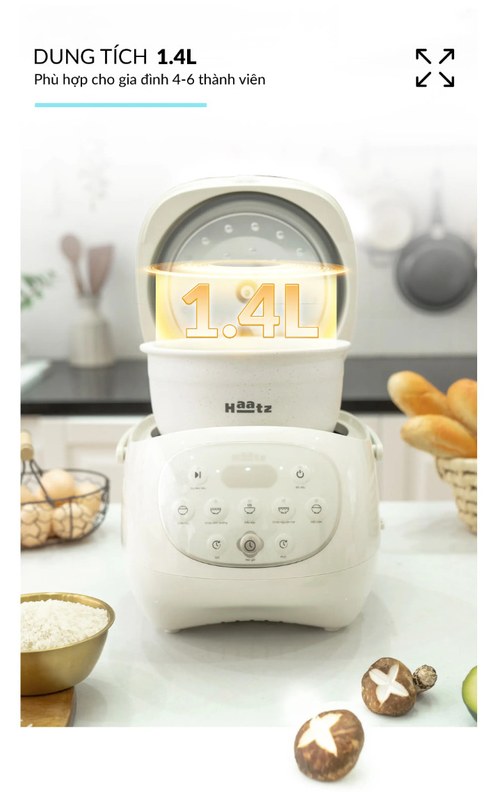 Nồi Cơm Điện Lòng Gốm 1,4L HAATZ CIM250 Công Suất 500W, 6 Chế Độ, Hẹn Giờ, Hàng Chính Hãng