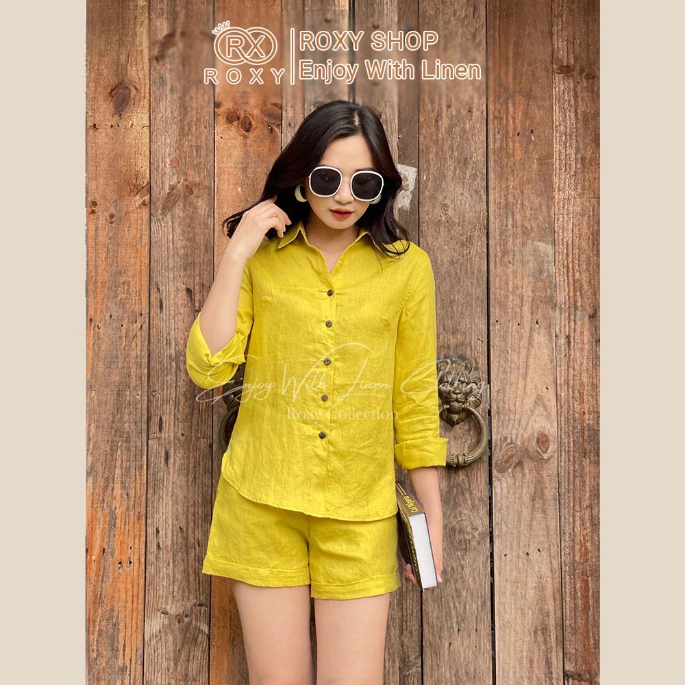Set Đồ Nữ Linen Quần Short Sơ Mi Tay Dài Thoáng Mát