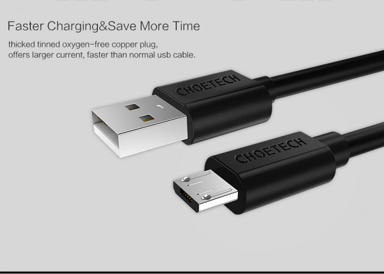 Dây cáp sạc Micro USB hiệu CHOETECH S-MT009 (sạc nhanh 2.4A, chất liệu cao cấp, chip sạc thông minh, dài 100CM) - Hàng chính hãng