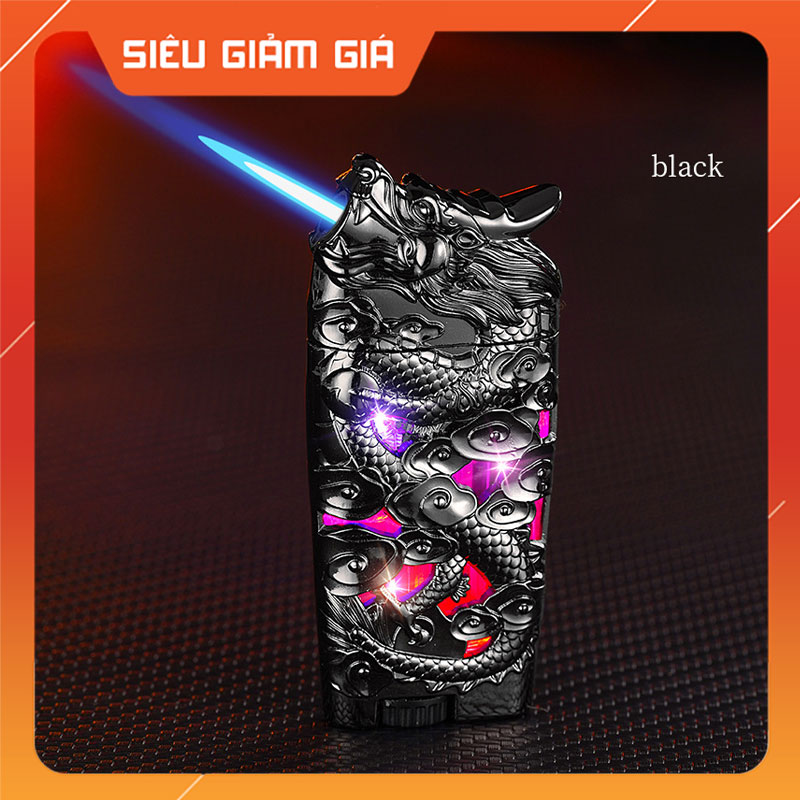 Vỏ Hột Quẹt Bật Lửa Gas D039 Lộ Thiên Ốp Họa Tiết Rồng Nổi Độc Đáo Có Đèn Led Cực Kỳ Nổi Bật-Nhiều Màu