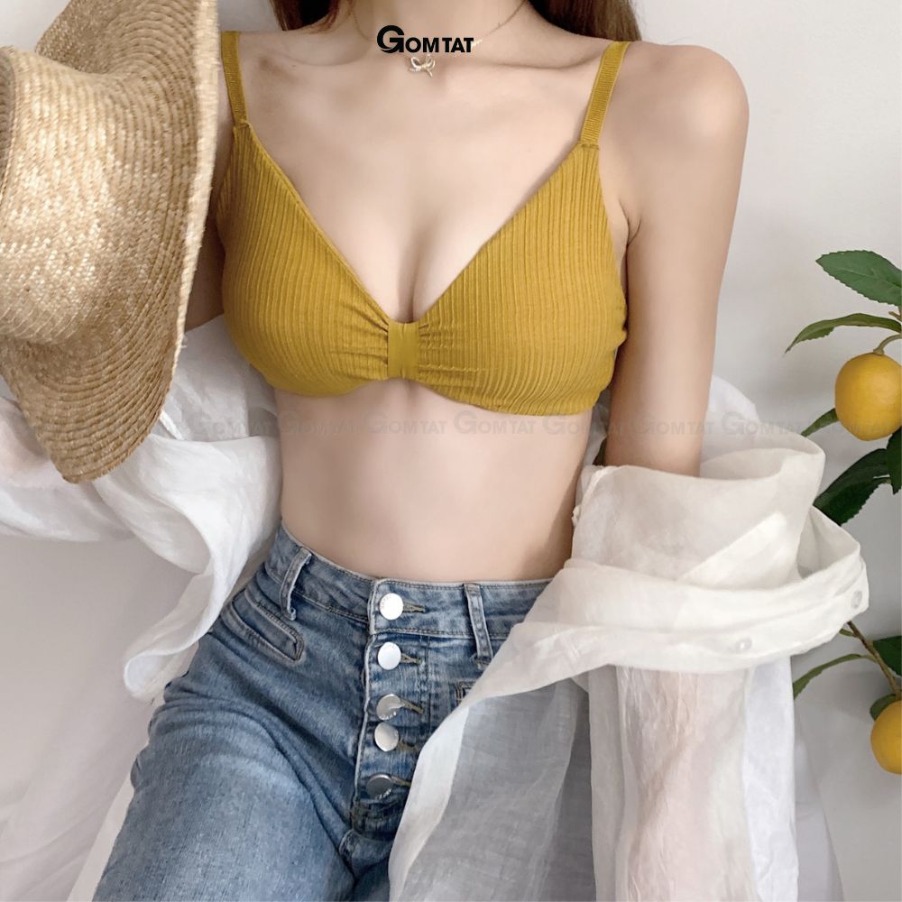 Áo bra thắt nơ 2 dây không gọng đệm mỏng siêu nâng ngực, áo lót nữ hở lưng chất cotton siêu thoáng khí - BRANO-003