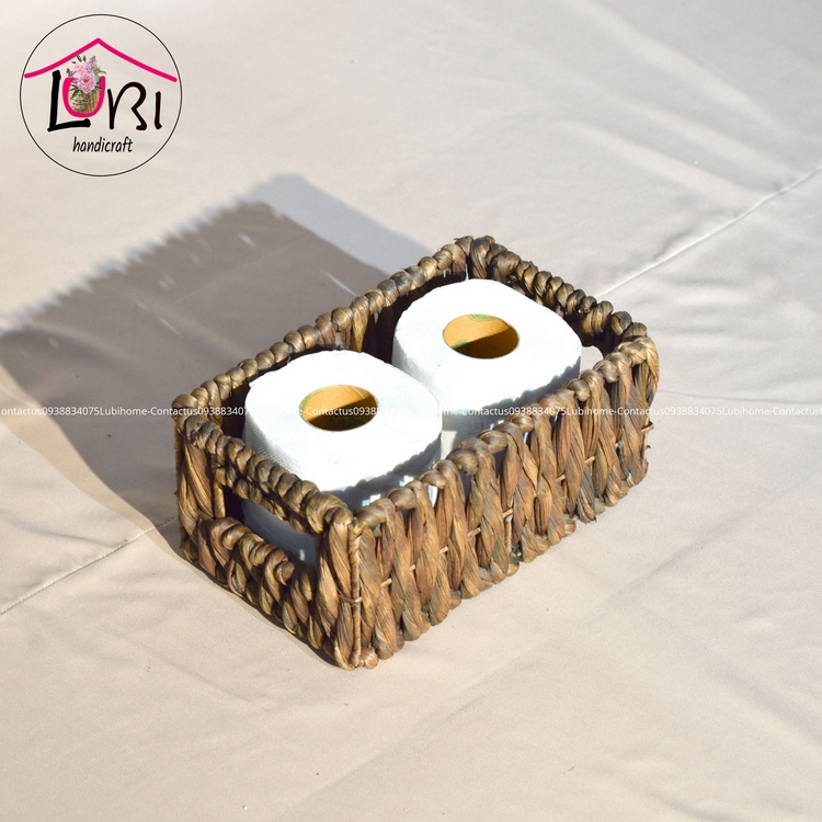 Sọt đựng đồ lục bình hình chữ nhật bộ 3 - màu nâu đan vặn dọc