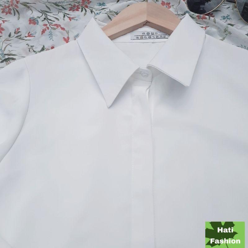 Áo Sơ Mi Lụa Hàn Công Sở Cổ Đức Nẹp Dấu Khuy Dài Tay Thiết Kế Hati Fashion