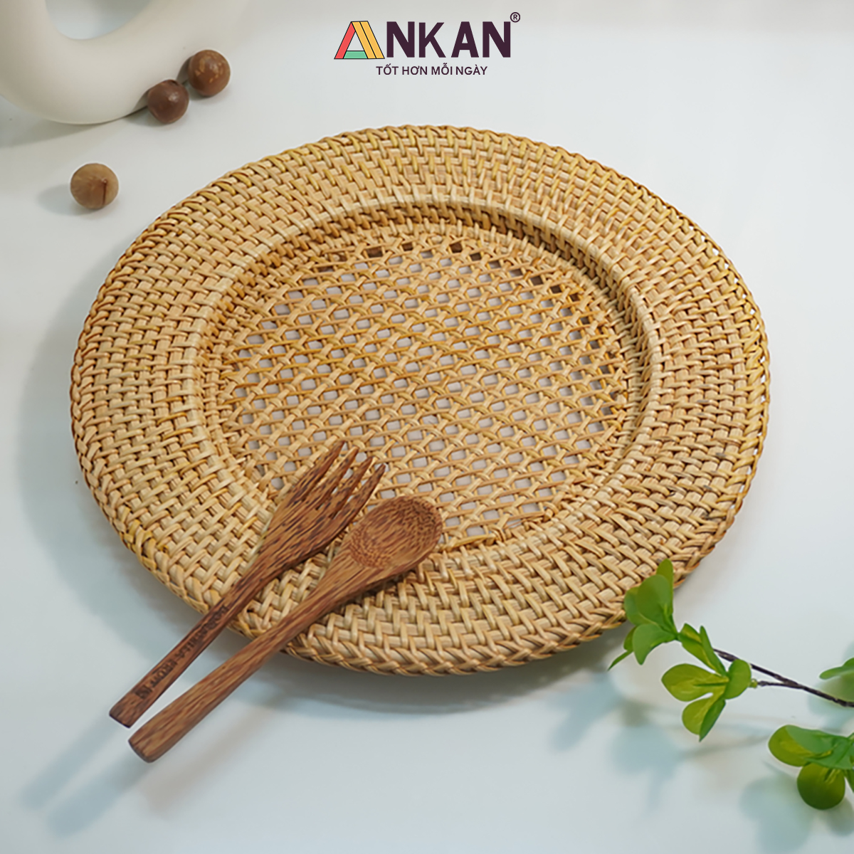 Dĩa Mây Tre Tự Nhiên 33cm – Đựng Trái Cây, Bánh Kẹo, Trang Trí Bàn Ăn Quán Cafe – ANKAN