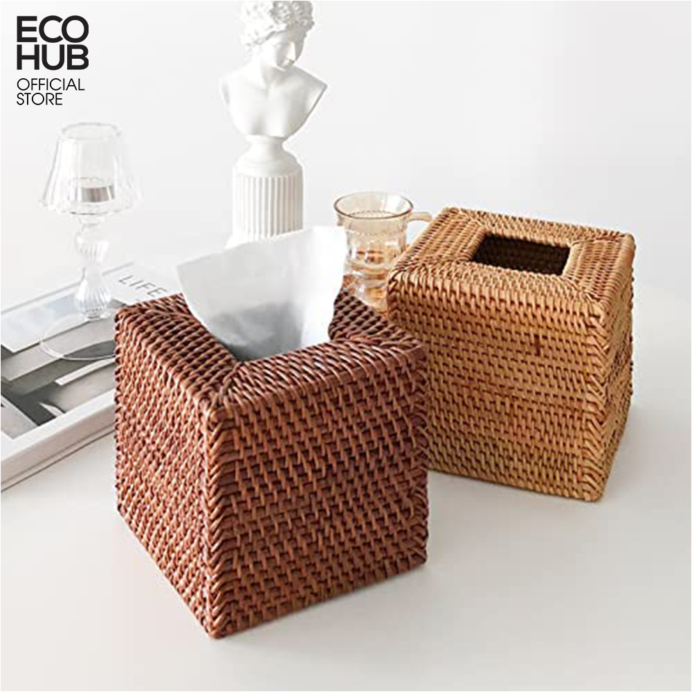 Hộp đựng khăn giấy ECOHUB hình vuông bằng mây (ECOHUB Square Rattan Tissue Box)