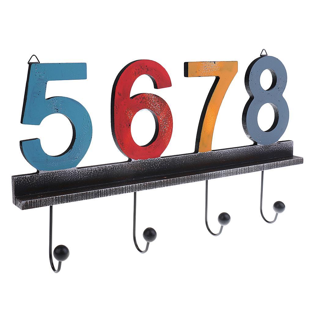 Wooden Number Wall Hooks Bathroom Door Hanger for Key Clothes Bag Home Decor