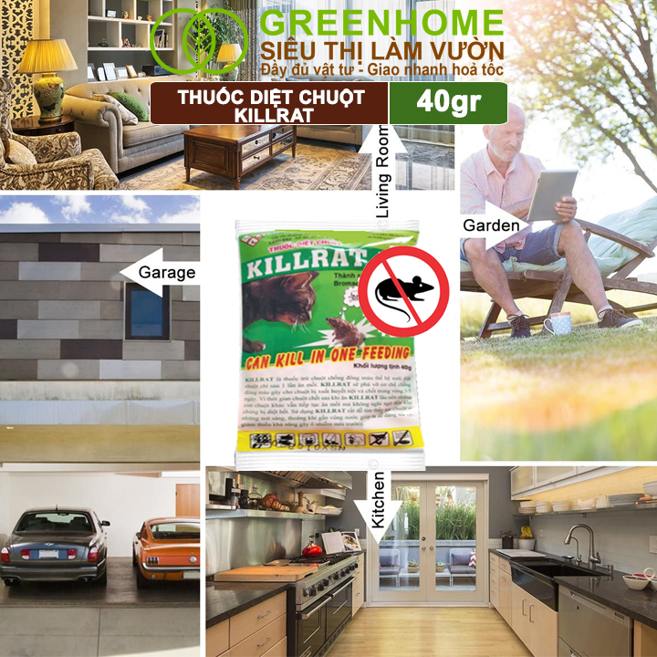 Thuốc Diệt Chuột Greenhome, Killrat, Bao 40gr, Thế Hệ Mới, Hiệu Quả, Diệt Cả Đàn, Giúp Nhà Sạch Sẽ, Bảo Vệ Vườn