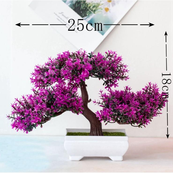 CÂY GIẢ BONSAI HOA RỰC RỠ kèm chậu - Chậu cây Phú Quý Cát Tường trang trí, để bàn - Hoa giả may mắn tài lộc